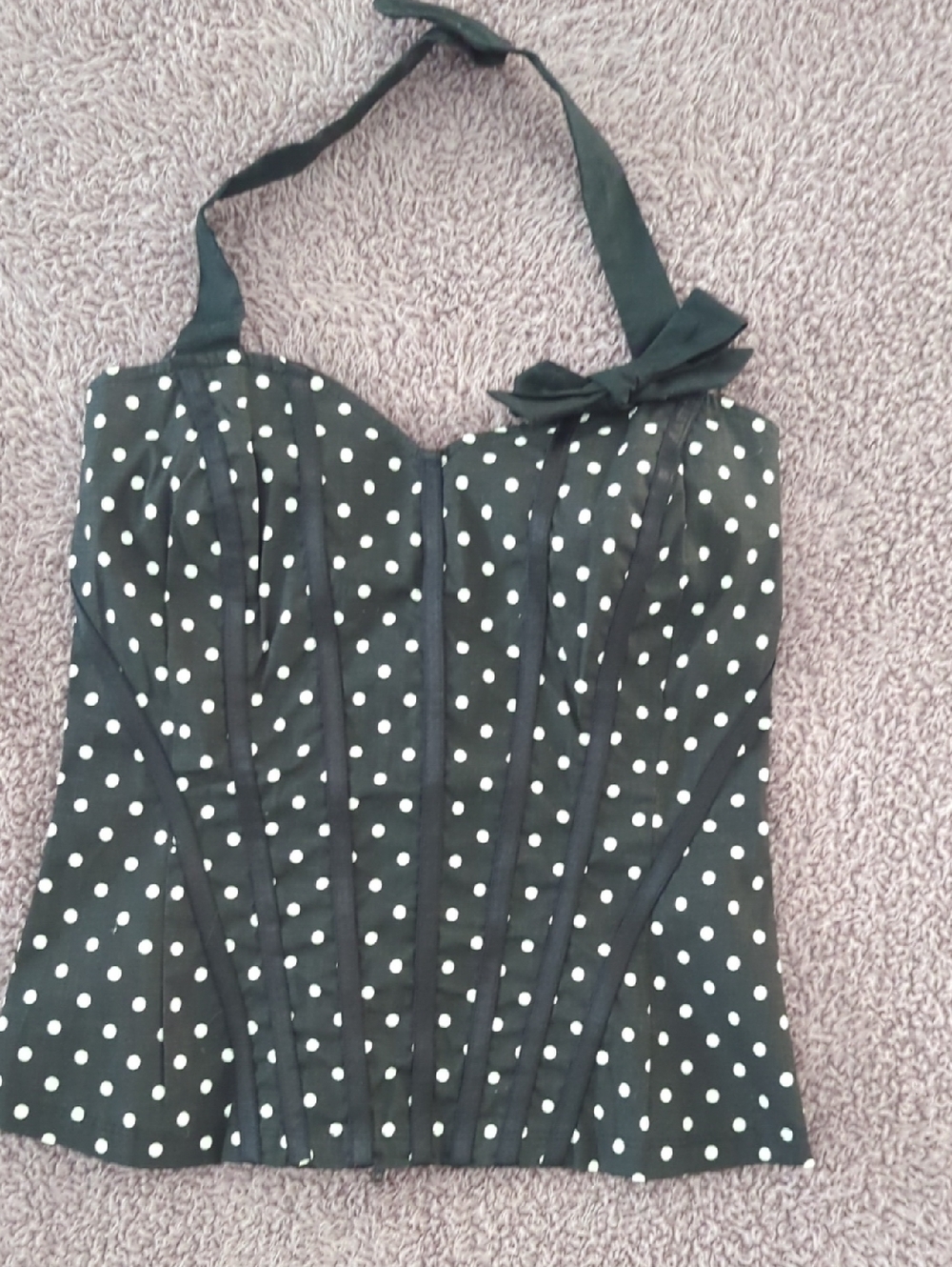 Black Orchid Black and White Polka Dot Halter Top